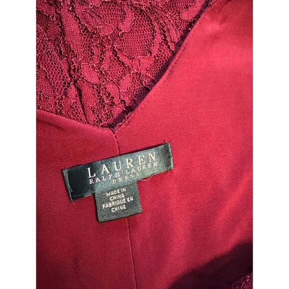 Ralph Lauren Dress 14 Burgundy Lace Sheath Long Sleeve Career Church Party - Picture 10 of 10
